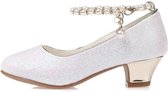Communie schoenen - Prinsessen schoenen wit glitter met pareltjes - maat 26 (binnenmaat 17 cm) bij bruidsmeisjes jurk