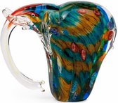 Beeld olifant glas, groen blauw rood H16 cm.