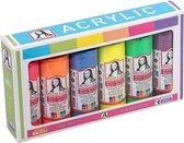 Acrylverf Set, met 6 Kleuren (Neon) 70 ml, Hobbyverf, Levendige Kleuren