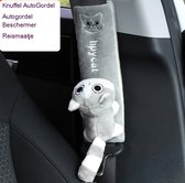 Autogordel Beschermer - Gordel met Knuffel - Seat Pets voor Auto of Kinderwagen - Nek Beschermer- Zacht en Schattig - Klittenband - 6.5*22cm - Reismaatje Grijze Kat - Sale!
