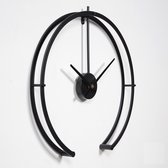 LW Collection Moderne zwarte wandklok 52cm - Grote industriële muurklok zwart stil uurwerk - Minimalistische zwarte ronde moderne klok