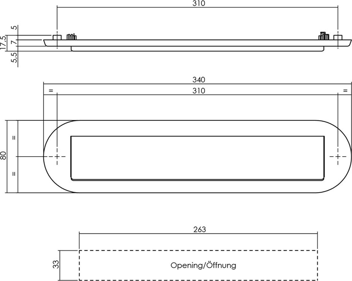 Intersteel Briefplaat - RVS/mat zwart - ovaal met klep/regenrand - 340x80mm