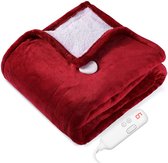 Elektrisch deken 180x130 - Rood / Wit - Verwarmd deken van zachte fleece - 6 niveaus, timer, oververhittingsbeveiliging en afneembare schakelaar - Wasbaar