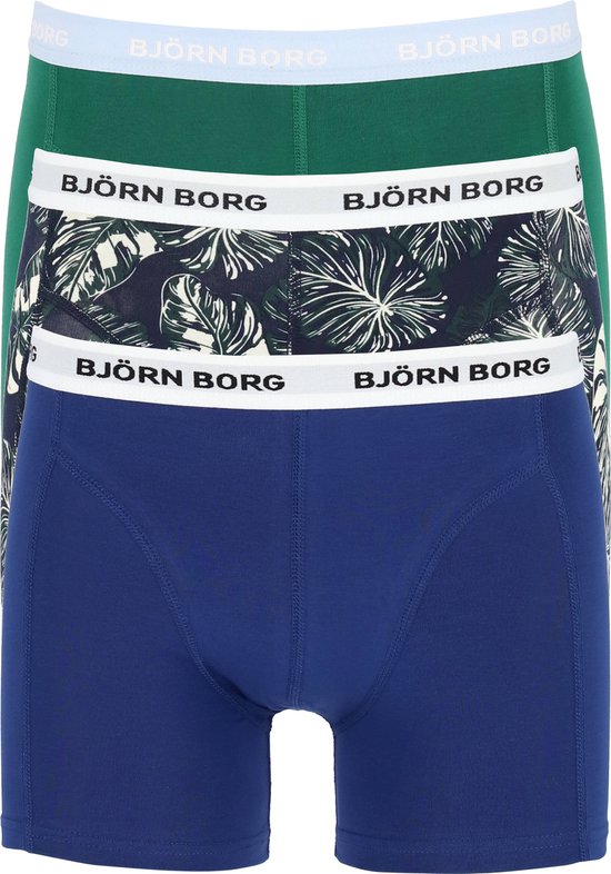 Björn Borg boxershorts Essential (3-pack) - heren boxers normale lengte - groen - blauw en print - Maat: L Björn Borg boxershorts Essential (3-pack) - heren boxers normale lengte - groen - blauw en print - Maat: L