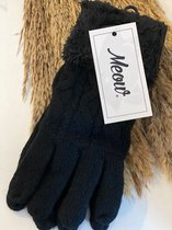 Gebreide Handschoenen - Winterwanten - Furry Gloves - Zwart - Eén Maat