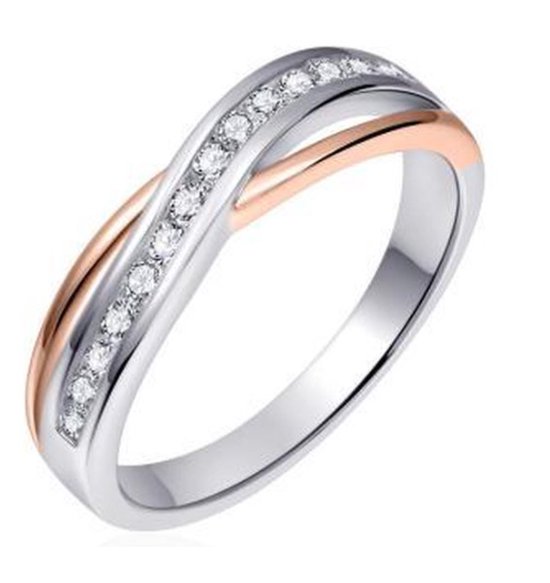 Schitterende Zilveren Rosé Ring met rij zirkonia's 20,50 mm. (maat 64) | Damesring | Jonline