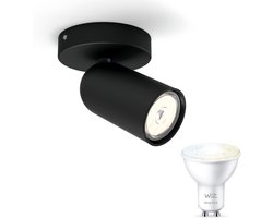 WiZ Pongee Opbouwspot (Zwart) - Warm tot Koelwit Licht - Wandspot of Plafondspot met 1 Lichtpunt - GU10 - Te bedienen via WiFi