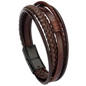 Fako Bijoux® - Armband Heren - Bruin 5 Snoeren - Mannen - 21 cm - Leer - Magnetische Sluiting - Bruin