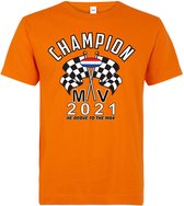 Kids T-shirt oranje Champion MV 2021 | race supporter fan shirt | Formule 1 fan kleding | Max Verstappen / Red Bull racing supporter | wereldkampioen / kampioen | racing souvenir | maat 116