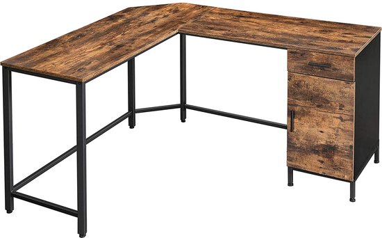 Hoppa! L-vormig Bureau - Bruin/Zwart - Spaanplaat/Metaal - ‎137x150x75