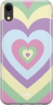 Retro Heart Pastel - iPhone Transparant Case - Hoesje met hartje pastel kleuren - Blauw / Paars / Roze / Groen - Siliconen hoesje geschikt voor iPhone Xr