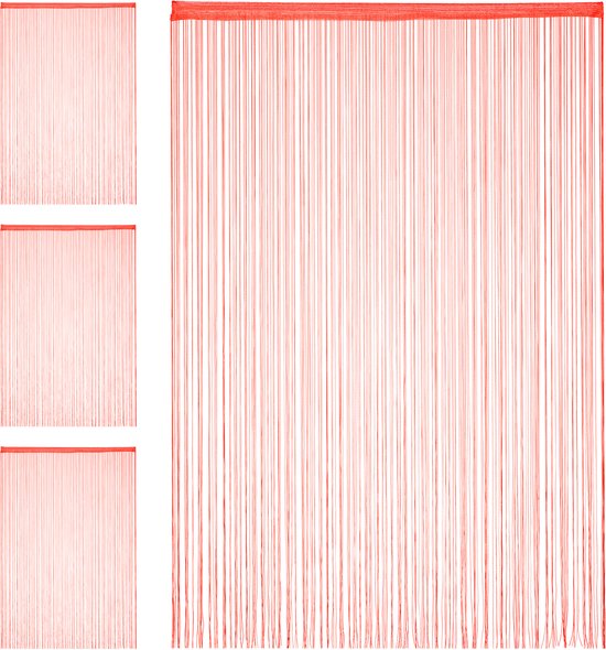 Relaxdays 4x draadgordijn - deurgordijn slierten - franjes gordijn - 145 x 245 cm - rood