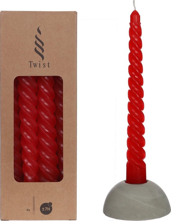 Twist Bougies torsadées - Set de 4 pièces - 19 x 2,2 cm de diamètre - Bougies Swirl - Rouge