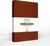 Loom One Premium Hoeslaken – 97% Jersey Katoen / 3% Lycra – 180x220 cm – tot 40cm matrasdikte– 200 g/m² – voor Boxspring-Waterbed -  Bruin