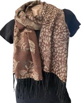 Lange Warme Sjaal - Bloemen - Panterprint- Bruin - Beige - 180 x 65 cm