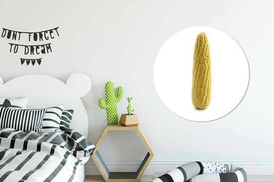 Un épi de maïs debout sur fond blanc Assiette en plastique cercle mural ⌀ 90 cm - impression photo sur cercle mural / cercle vivant (décoration murale)