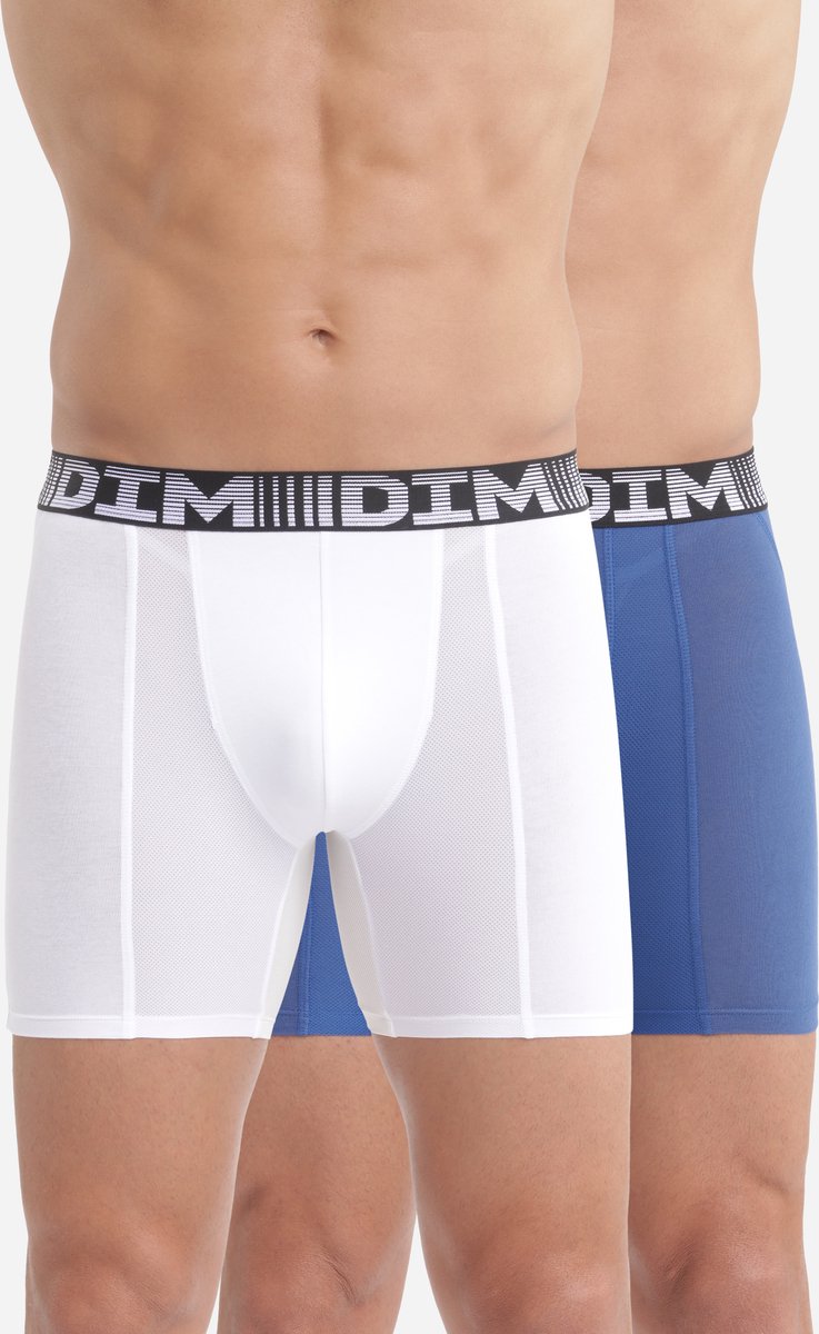 DIM 3D Flex Air Heren Boxershort-2-Pack-Blauw/Wit-Maat S - Katoen - Elastaan - Polyamide - Aansluitend - Mannen - Elastische band - Effen