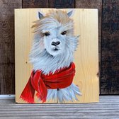 Alpaca op hout - 100%handgeschilderd - 35x40cm - Schilderij op hout - YM-art
