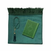 Geschenkset groen met een gebedskleed, parel tasbih en een lederen Mushaf/Yasin doe'a boek