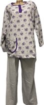 Dames pyjamaset flanel met bloemenprint XL grijs/paars