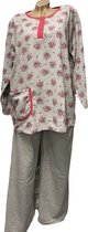 Dames pyjamaset flanel met bloemenprint XXL grijs/roze