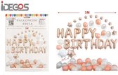 IDEGOS Ballonnen set - 61 stuks - Happy Birthday ballonnen - Rosé Goud - Folieballon - Sterren ballonnen - Ronde Ballonnen - Feestversiering decoratie - Kinderfeestje - Verjaardag