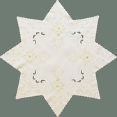 Kerst-Tafelkleed - Ecru met kaars en kerstroos in gouddraad - Ster 85 cm
