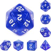 Polyset Dice | Dobbelstenen - Set Van 7 Stuks - Blauw Marmer Parelmoer Wit | Voor D&D en Andere Rollenspellen | Plastic Dobbelstenen Set voor Dungeons and Dragons | Polyhedral Dice