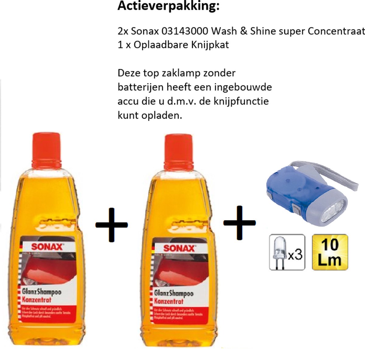 SONAX Wash&Shine Super Concentraat - 2stuks + Zaklamp/Knijpkat