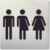 Pictogram Toiletten gender neutraal - wc - aluminum rvs look - deurbordje - 10 x 10 cm - zelfklevend - vierkant