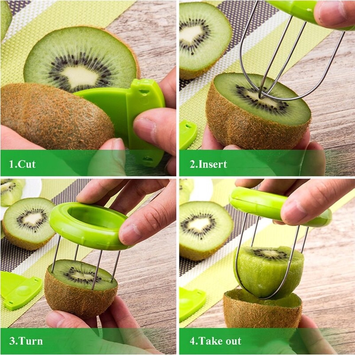 1 éplucheur de fruits et de kiwis pour couper les fruits et les kiwis, vert