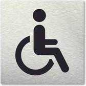 Pictogram minder validen - invaliden toilet - miva - gehandicapten - aluminum rvs look - deurbordje - 10 x 10 cm - zelfklevend - vierkant