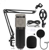 SoundPro® Microfoon met Arm - USB en AUX - Geschikt voor PC/Computer & Laptop - Studiokwaliteit - Met Statief/Standaard - Zilver