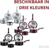 ESTARK 7-Delige Pannenset - Pannen & Potten set - Braadpan - Kookpot - Kookpotten - Anti-aanbak pan pot - Stone Coated Cookware Set - Burgundy - Geborsteld aluminium - Bakeliet - G