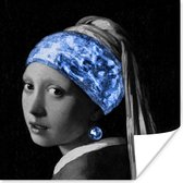 Poster Meisje met de parel - Vermeer - Blauw - 75x75 cm