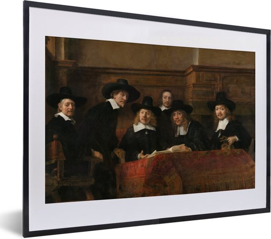 Fotolijst incl. Poster - De staalmeesters - Schilderij van Rembrandt van Rijn - 40x30 cm - Posterlijst
