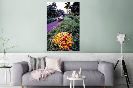 Tas de fèves de cacao tropicales et fraîches Poster 80x120 cm - Tirage photo sur Poster (décoration murale salon / chambre)
