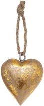 Hangertjes Hart vorm Hout/goud - Kerstthema met gouden hart - L. 6,5  x H. 6,5 cm - 6 Stuks