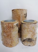 Waxinelicht Houder Boomstam - Hout -  Set van 3 stuks - 1 x 15 cm + 2 x 10 cm hoog - Witte Berken Bast - Vorm kan iets afwijken - Cadeau Tip !!