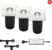 (Complete set) - 3 x LED grondspot Meda IP67 - 5 watt - 24v & 2 x Kabelverbinder T waterdicht - 24 v & 1 x LED Hamulight transformator 100w - 24v | LED Tuinverlichting | Buiten spots | Buiten