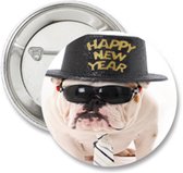 6X Button Happy New Year Bulldog - hond - oud&nieuw - jaarwisseling - 2023 - feestdagen