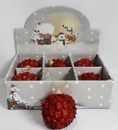 Luxe Kerstballen in sfeervolle display - Rood Glitter - 6 Stuks - 8 x 8 cm - Kerstboom Versiering Ronde vorm  - Kerst Decoratie - Kunststof - Kerstmis