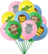 Ballonnen - Jungle Thema - kinderfeestje - versiering - partijtje - aap - leeuw - nijlpaard - krokodil - groen - blauw - roze - geel - feest - Set van 6