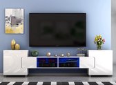 LED tv-meubelkast - moderne witte matte behuizing - met led-verlichting - 120/130 cm breed tv-bureau opberger - voor woonkamer en interieurmeubels - stijl 6