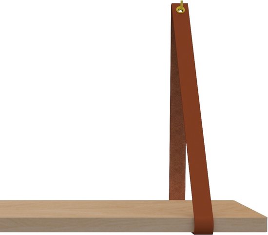 Leren Plankdragers - Handles and more® - 100% leer - COGNAC - set van 2 leren plank banden