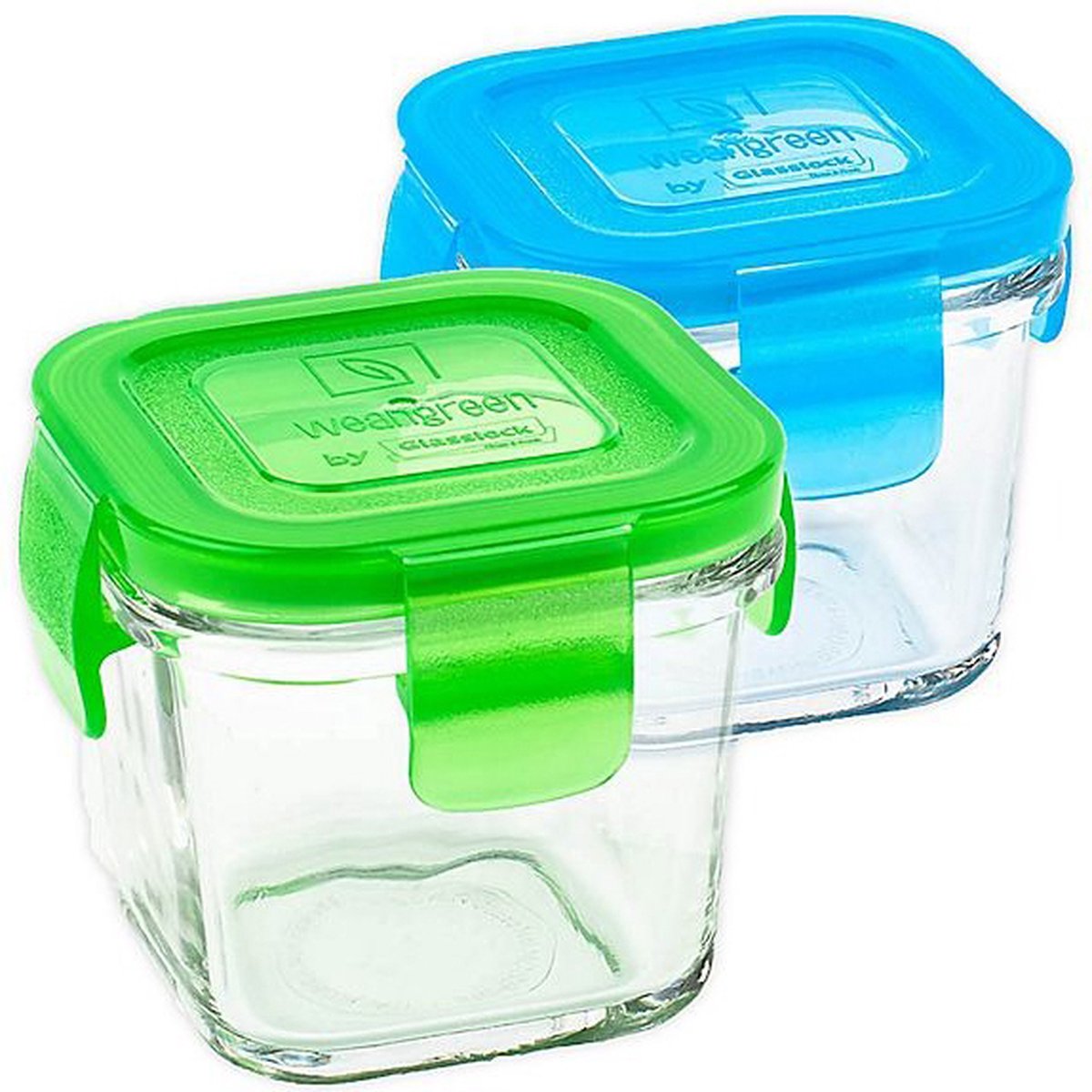 Wean Green - Wean cubes 120ml vierkante vershoudbakjes van gehard glas (2 stuks) - Blauw & Groen