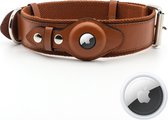 Apple Airtag honden halsband - Bruin - Maat M - Airtag hond - honden tracker - gps tracker - halsband hond leer - PU Leather