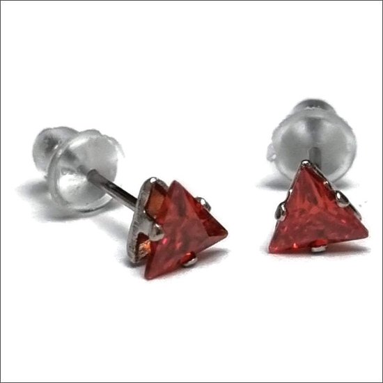 Aramat jewels ® - Zirkonia zweerknopjes driehoek 5mm oorbellen robijn rood chirurgisch staal