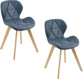 Eetkamerstoel - Set van 2 stuks - Kunstleer & hout - Afmeting (HxBxD) 81 x 57 x 49 cm - Kleur blauw & hout kleurig