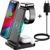 3 in 1 Wireless Charger – Draadloze Oplader voor iPhone/Samsung - 15W Fast Wireless Charger Station - USB-C Oplaadkabel met Oplaadkop - Wireless Charger voor Apple